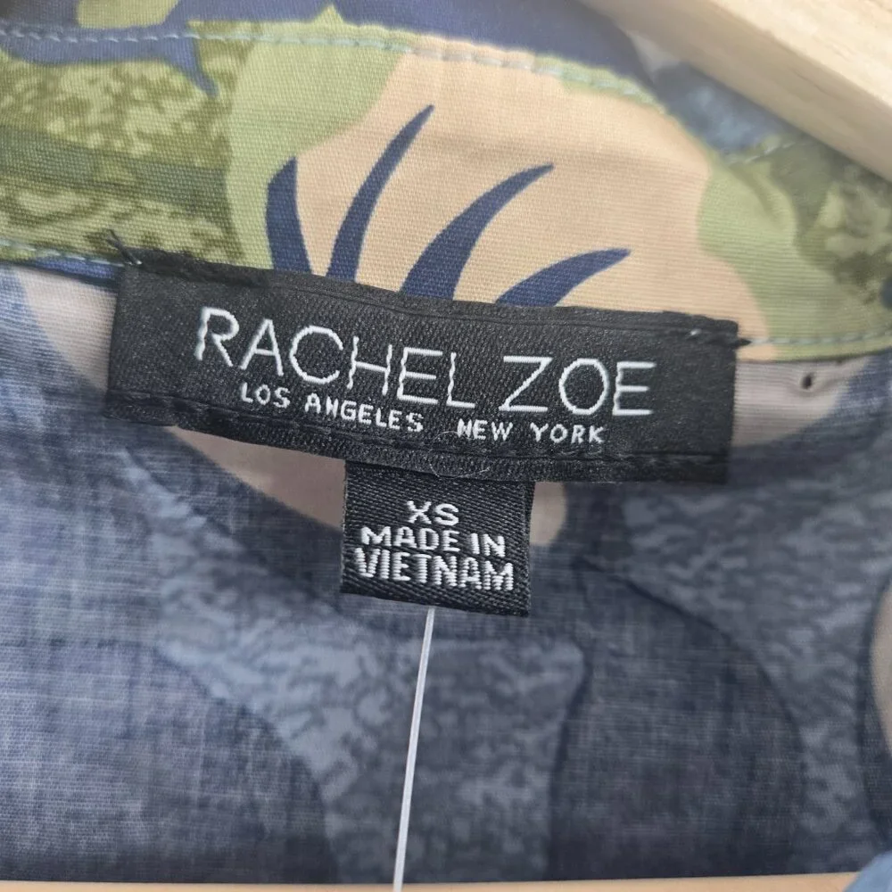 Rachel Zoe Blue Green Cotton Floral Collared Maxi Dress NWOT Size XS